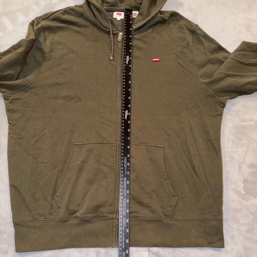 Levis Mens XXL Full‎ Zip Hoodie Olive Green Red Tab Logo Fleece Sweatshirt